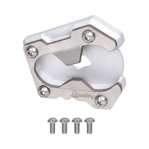Angled view of the Legundary silver CNC aluminium clamp mount showing its machined body and mounting fasteners.