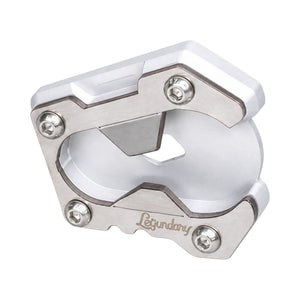 Legundary CNC-machined silver aluminium motorcycle clamp mount displayed with four mounting screws.