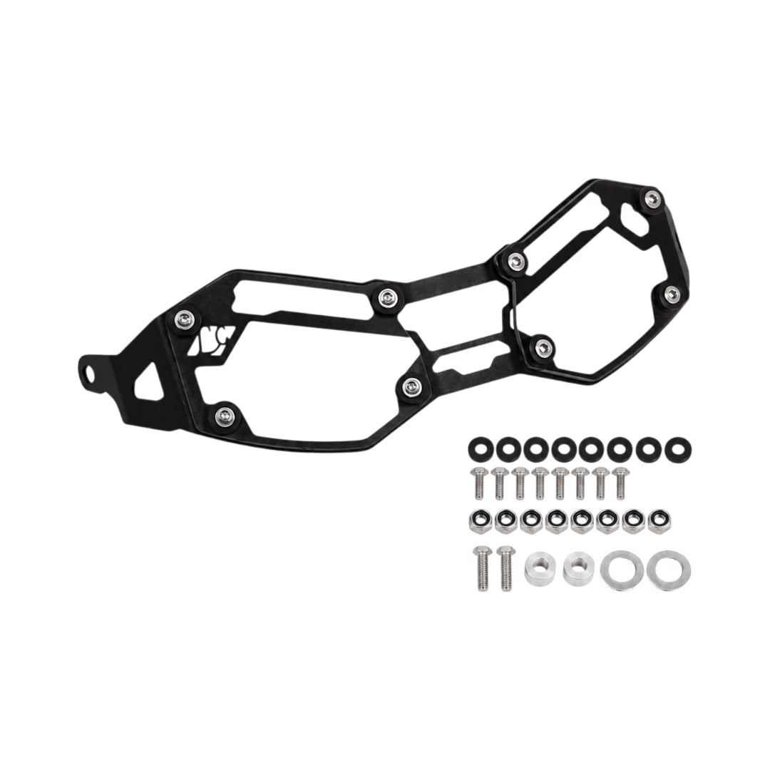 Legundary Oculus black mild steel headlight shield for Triumph Tiger 900 with included mounting hardware