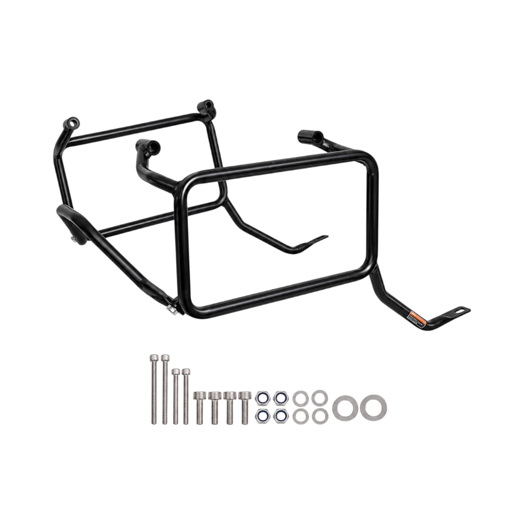 black steel side box mount and saddle stay for Triumph Tiger 900 with included mounting hardware kit
