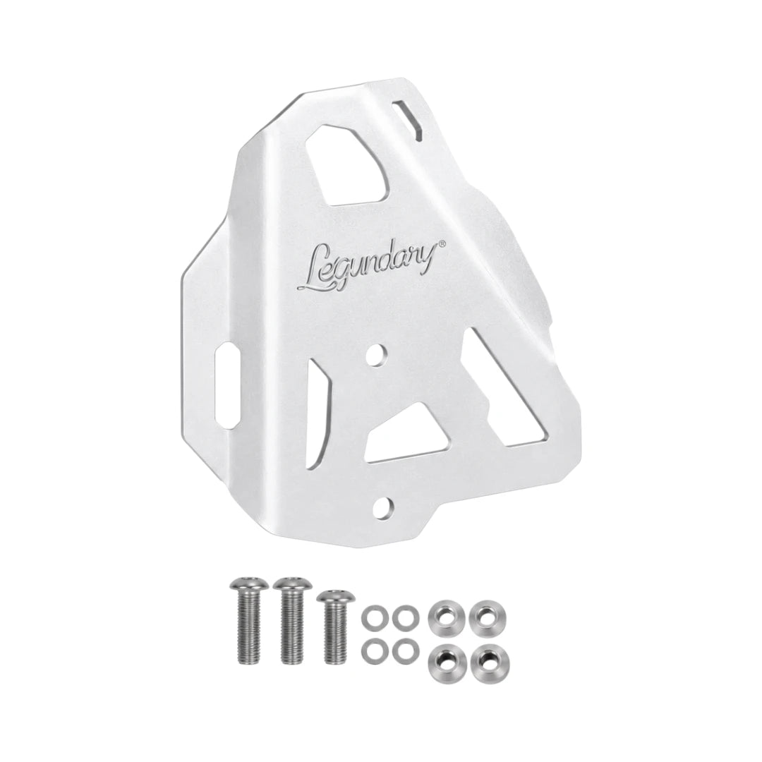 Legundary silver aluminium boot guards for Triumph Tiger 900 with mounting hardware included