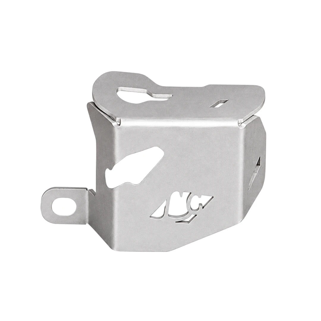 Silver CNC-machined aluminium rear oil cap for TVS Apache RTX 300 with a custom cutout design.