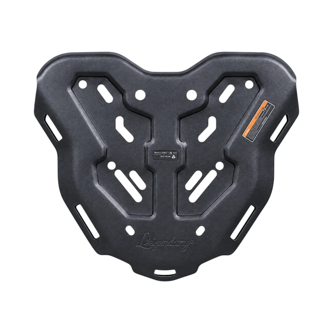 Legundary Genesis black luggage carrier plate for TVS Apache RTX 300 with mounting slots and load limit label