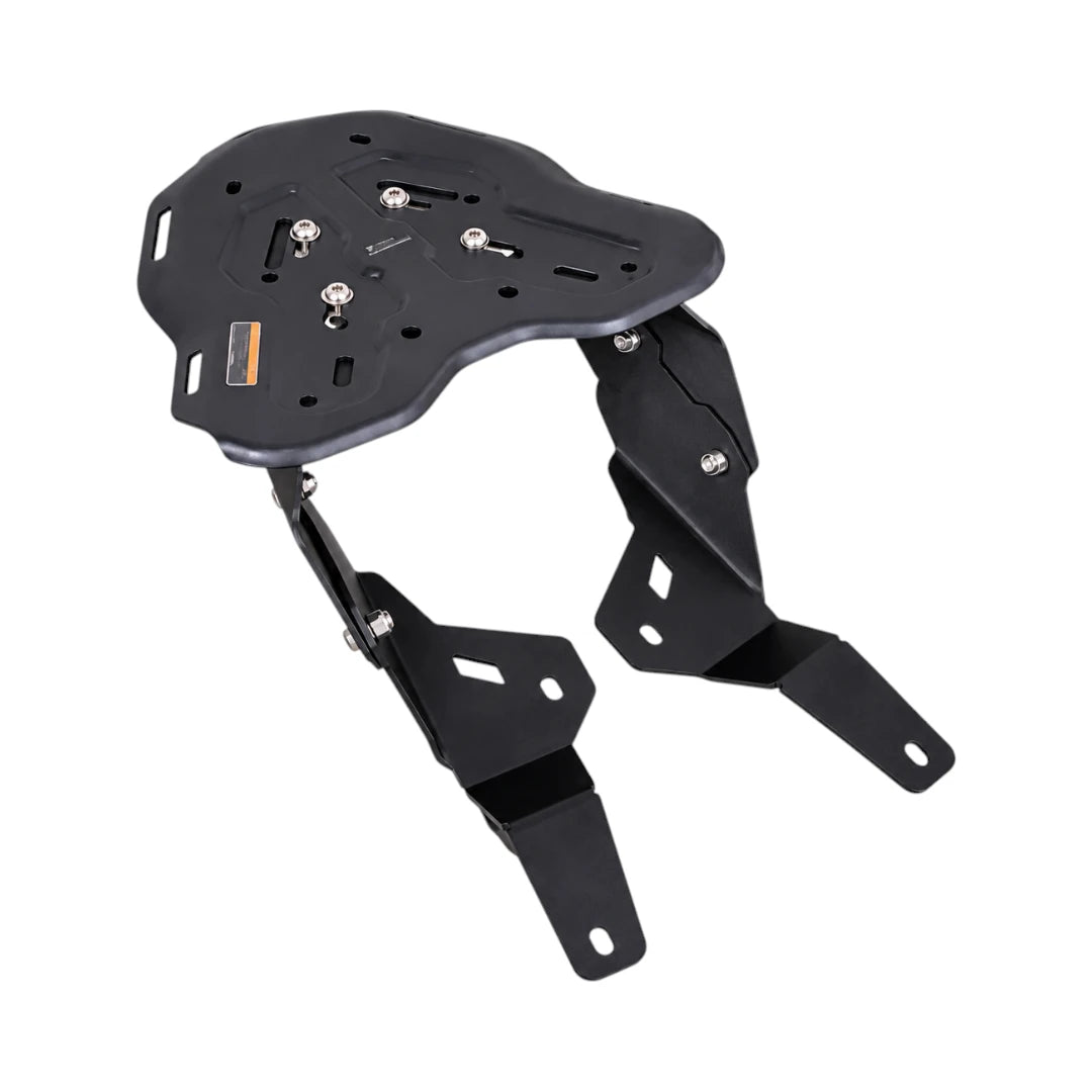 Legundary Genesis luggage carrier for TVS Apache RTX 300, featuring a sturdy black clamp-mount design.