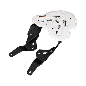 Legundary Genesis luggage carrier for TVS Apache RTX 300 with black mounts and a silver top plate.