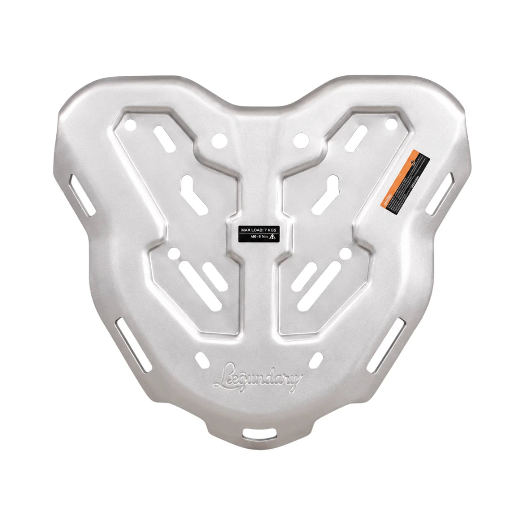 Legundary Genesis silver aluminium carrier plate for TVS Apache RTX 300 motorcycle luggage mounting