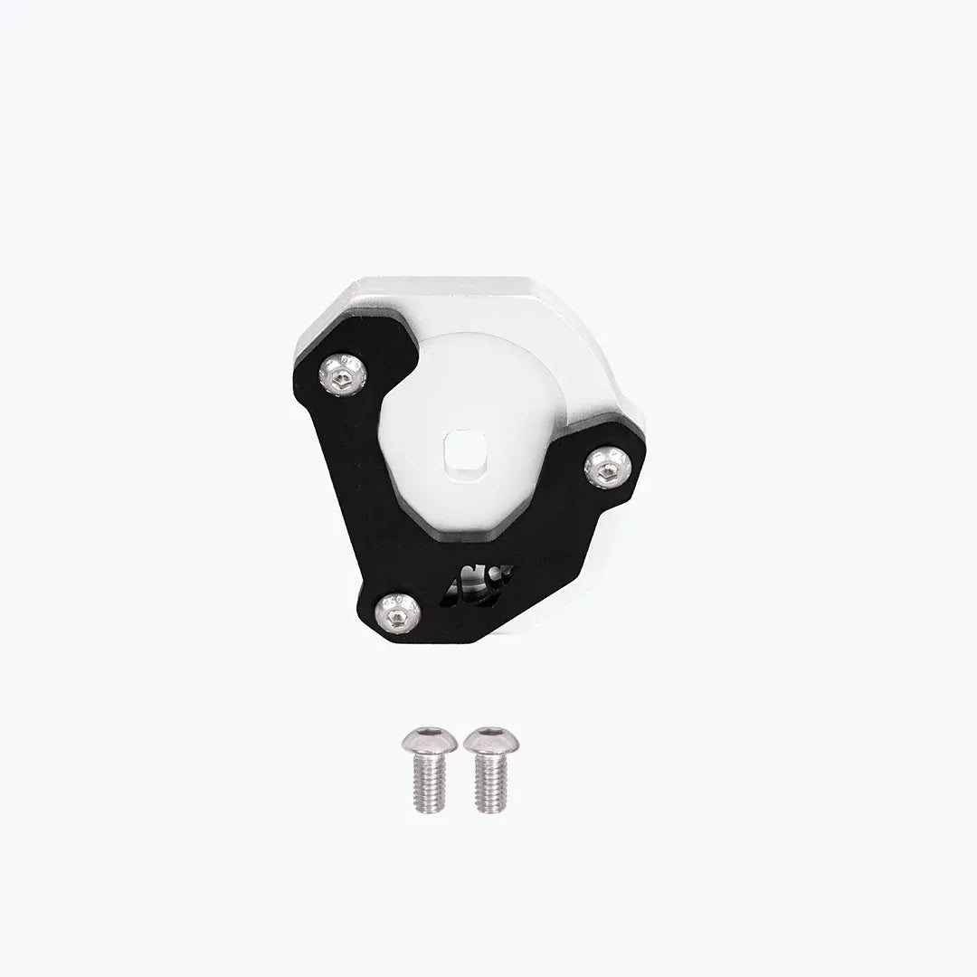 Legundary Genesis side stand base for TVS Apache RTX 300 in black and silver with mounting hardware