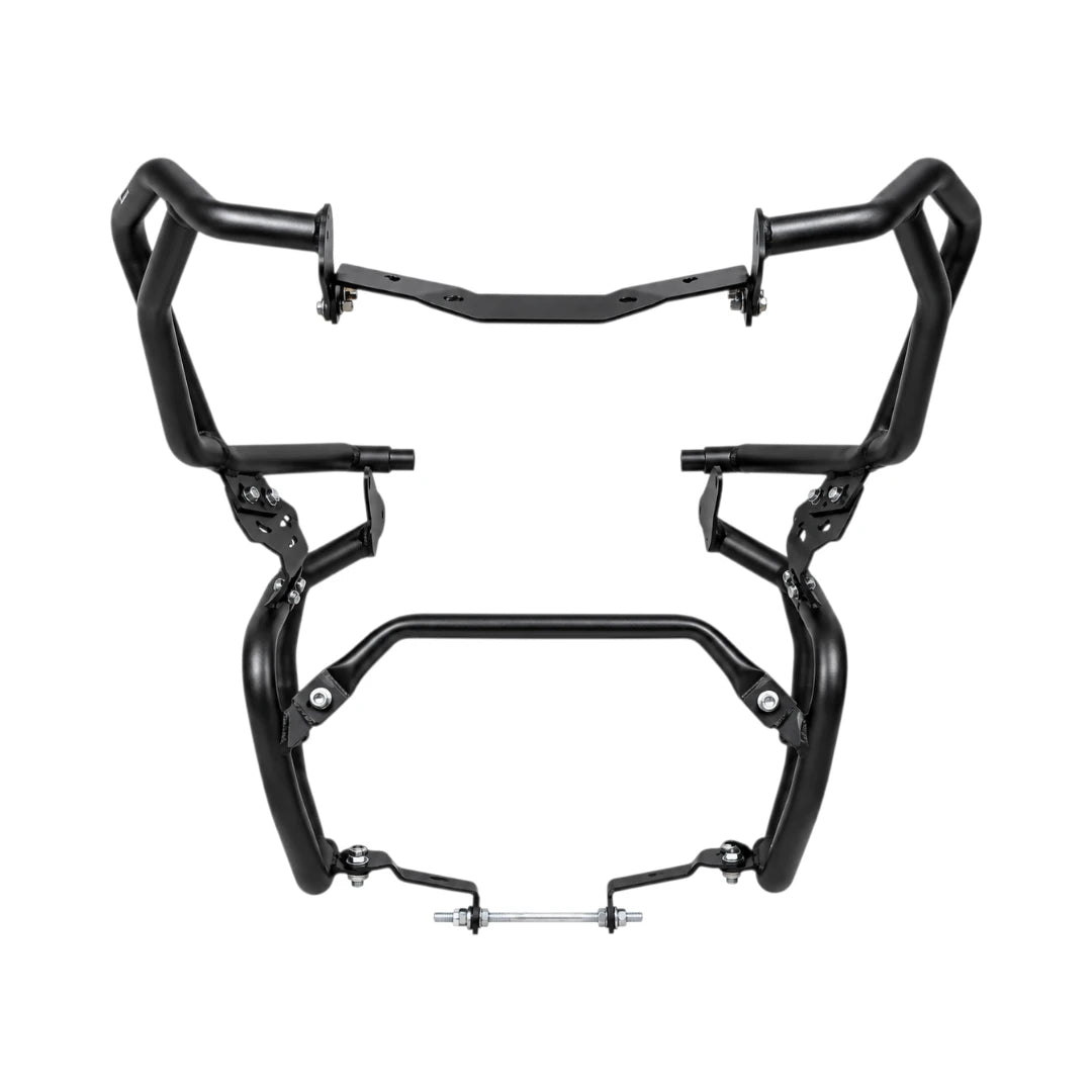 black steel Raptor upper and lower crash guard set for TVS Apache RTX 300 motorcycle