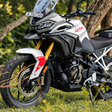 Legundary Raptor upper and lower crash guard set installed on a silver TVS Apache RTX 300 motorcycle