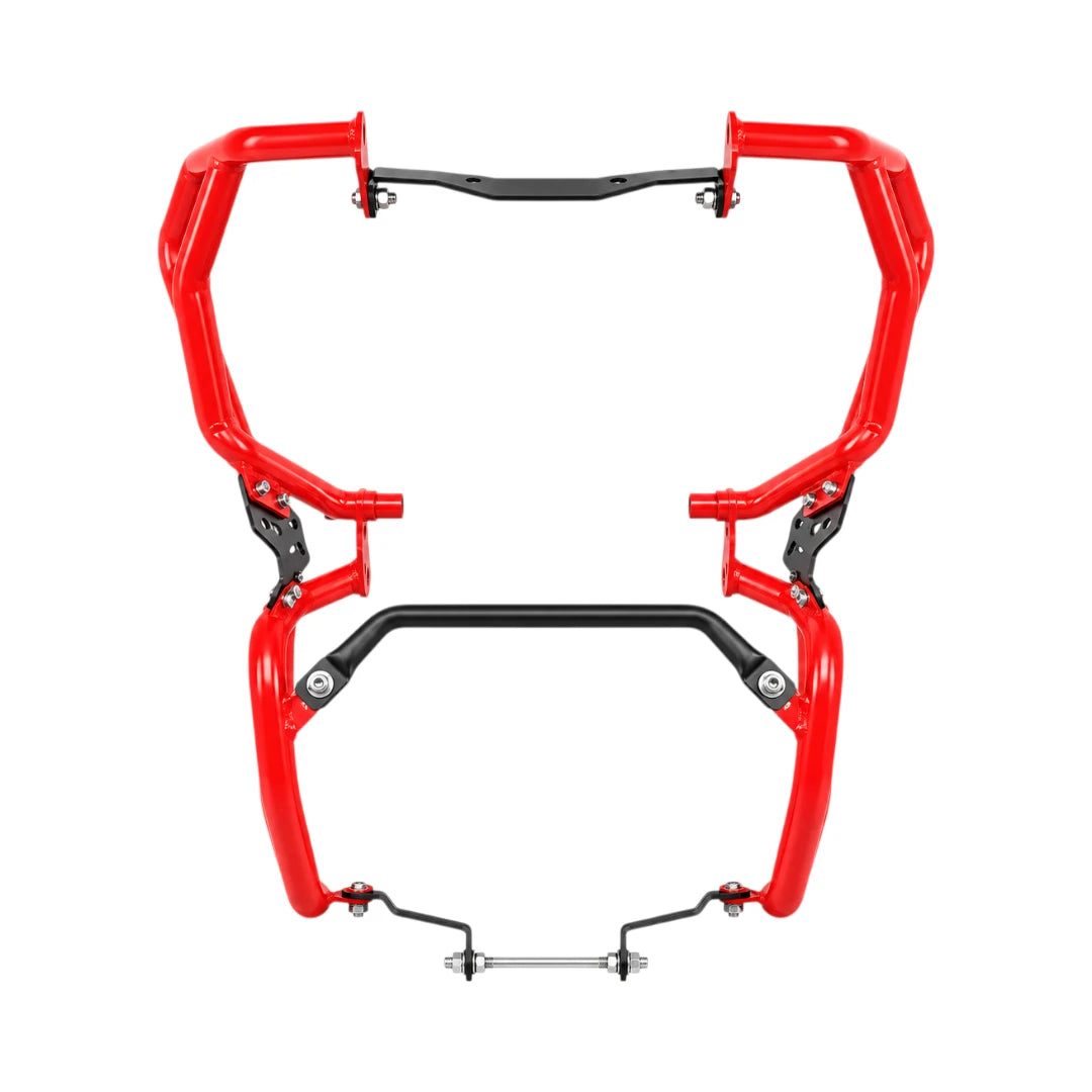 Red Legundary Raptor upper and lower crash guard set for TVS Apache RTX 300 made of powder-coated mild steel