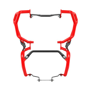 Red Legundary Raptor upper and lower crash guard set for TVS Apache RTX 300 made of powder-coated mild steel
