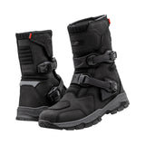 LS2 black buffalo leather adventure motorcycle boots with waterproof membrane, buckles, and reflective strip.