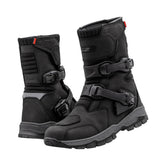 LS2 black buffalo leather adventure motorcycle boots with waterproof membrane, buckles, and reflective strip.