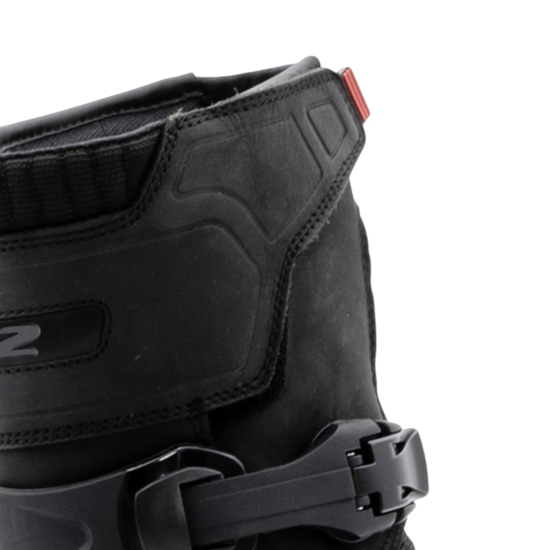 LS2 adventure motorcycle boot in black buffalo leather with adjustable buckle and protective padding