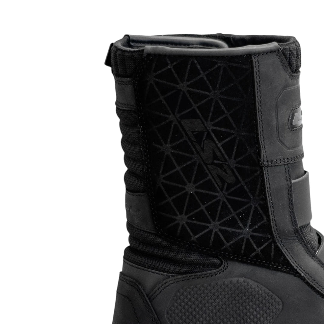 LS2 Adventure Boots in black buffalo leather with geometric textured panel and protective padding