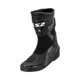 LS2 Assault black motorcycle boots with perforated microfiber leather, TPU protectors, and stretch panels.