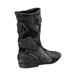 LS2 Assault black motorcycle boots featuring perforated microfiber leather, TPU protectors, and anti-twist system