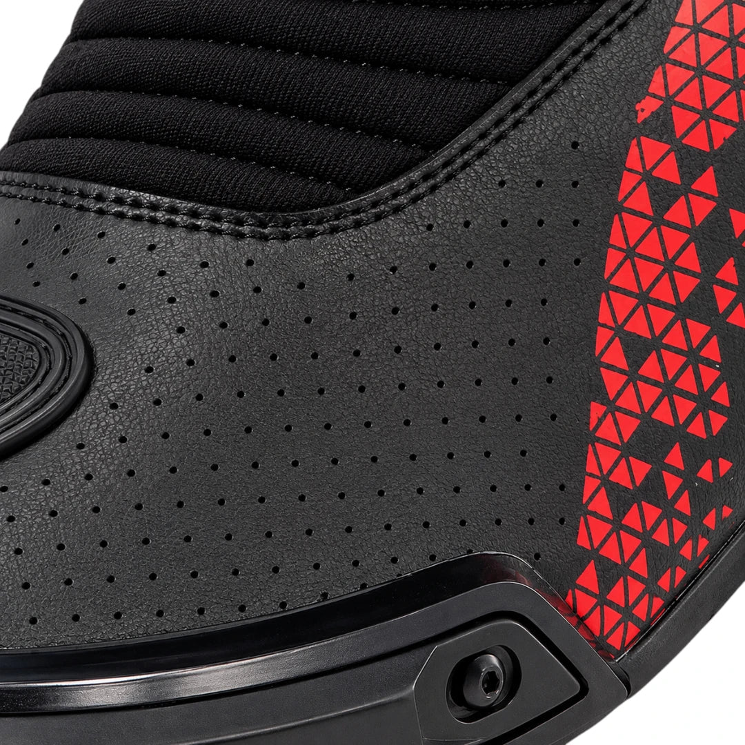 LS2 Assault motorcycle boot in black and red perforated microfiber leather with side metal protector