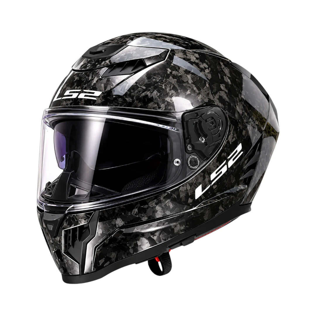 LS2 FF807 Dragon full-face motorcycle helmet in gloss forged carbon fiber with clear visor