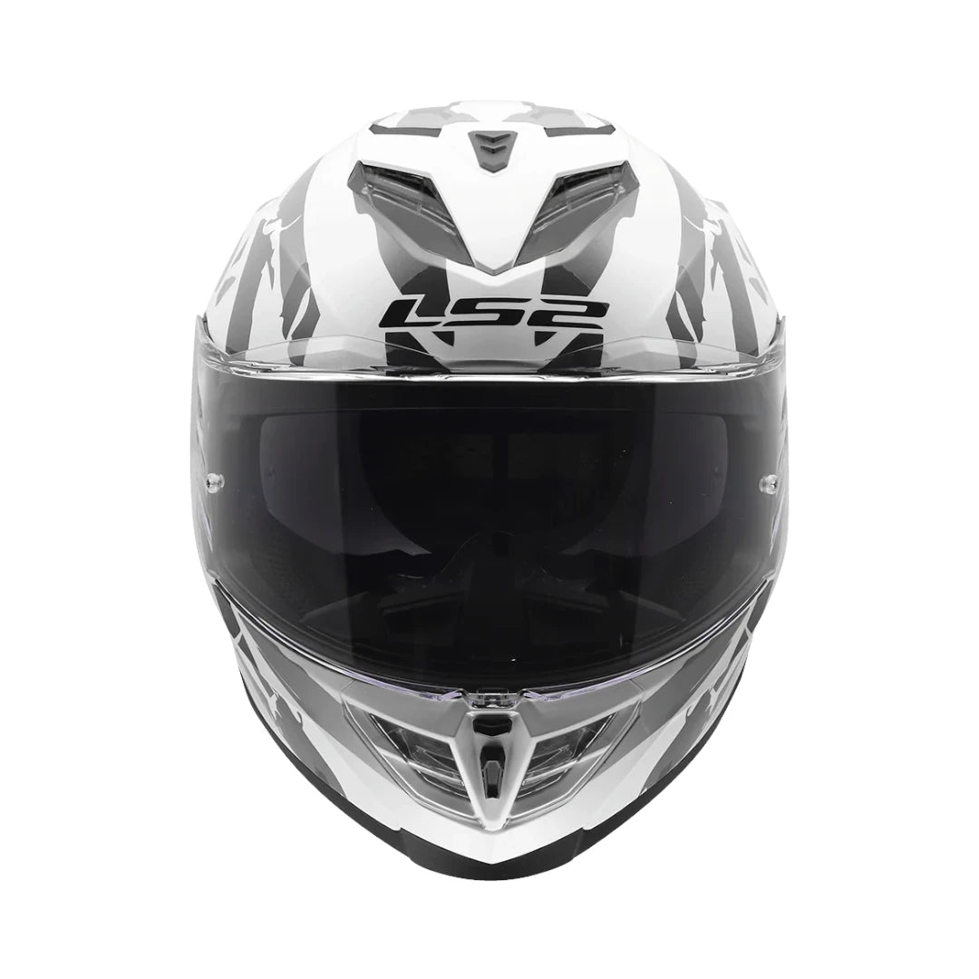LS2 FF818 Storm 3 Kaos full face motorcycle helmet in white and grey with a tinted visor