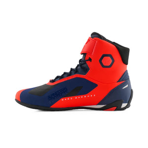 Motodrift Alpinestars MM93 Faster-4 sport riding shoes in red fluo and dark blue with protective ankle panels