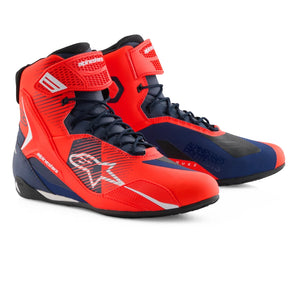 Motodrift Alpinestars MM93 Faster-4 riding shoes in red fluo and dark blue with protective TPU and microfiber design