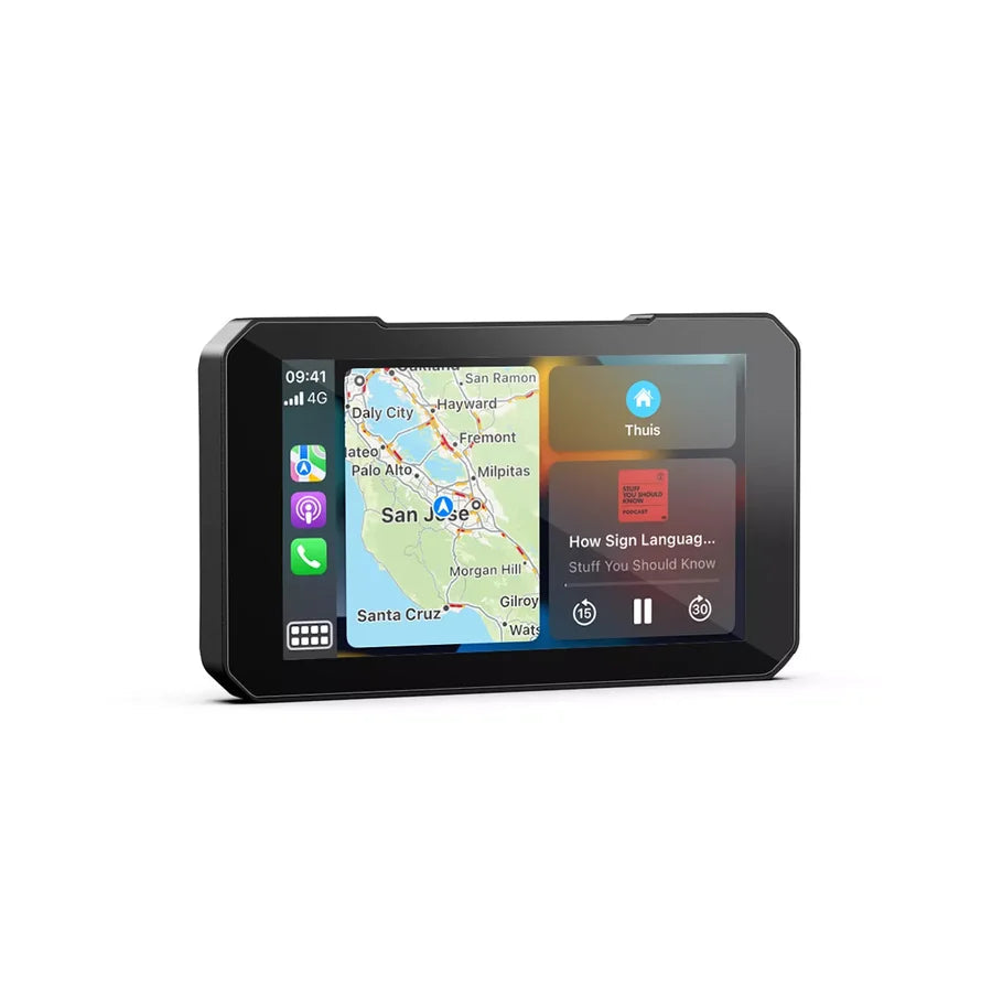 Motodrift Aoocci C3 Plus 5-inch motorcycle wireless touchscreen display showing CarPlay navigation interface