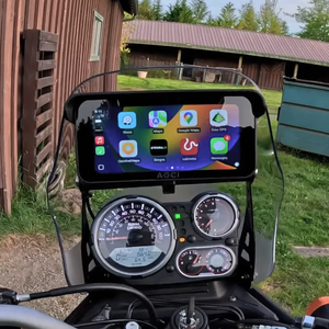 Motodrift Aoocci C6 Pro 6.25-inch motorcycle CarPlay display mounted on handlebars showing navigation apps