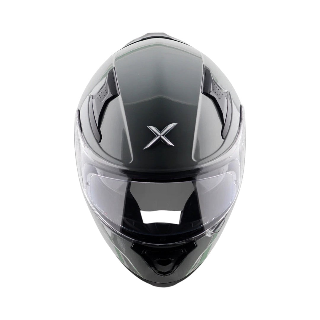 Motodrift Axor Apex solid full-face motorcycle helmet in black with clear visor and top ventilation ports