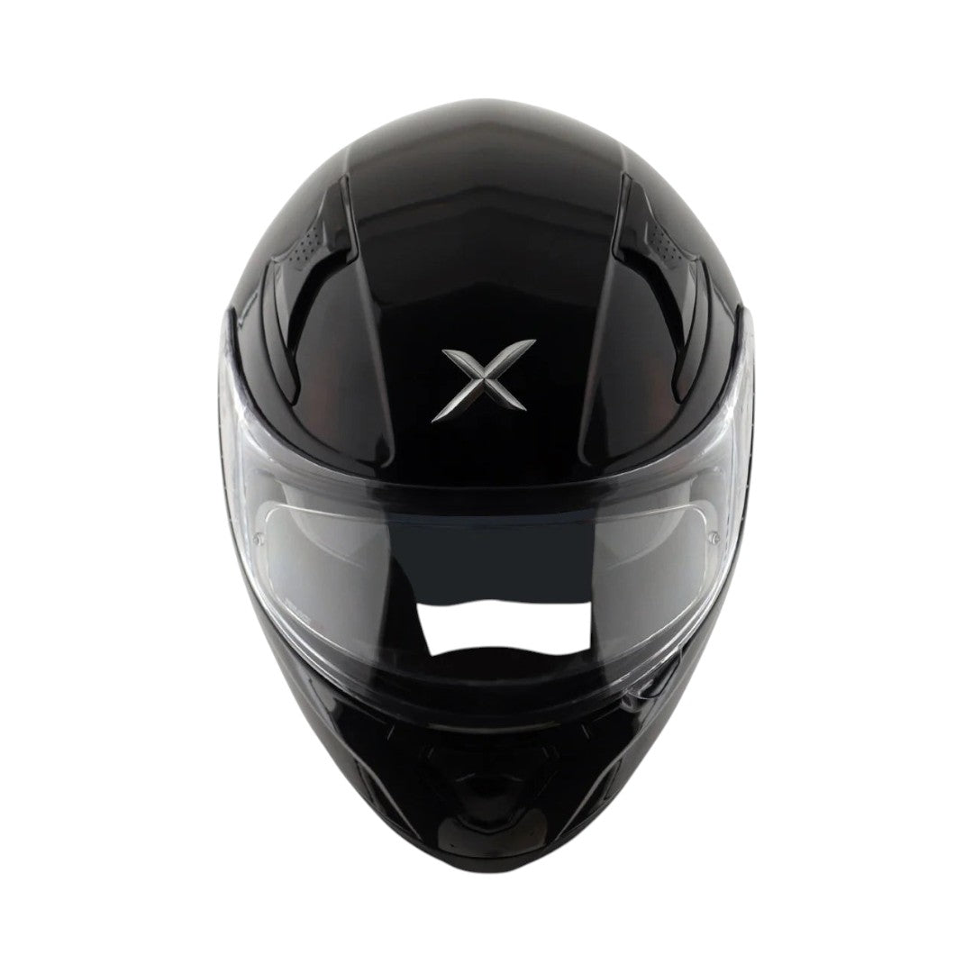 Motodrift Axor Apex solid black full-face motorcycle helmet with clear visor and aerodynamic design