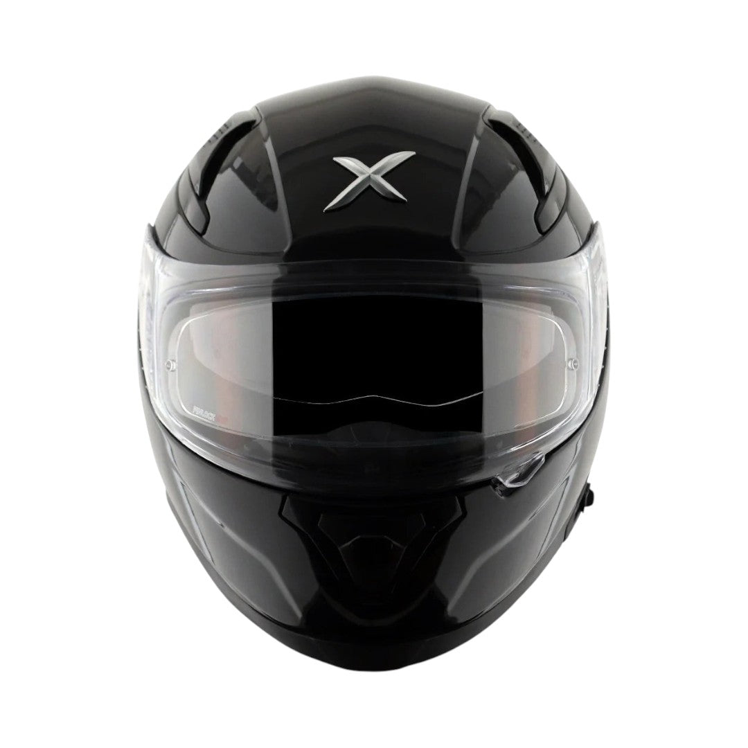 Motodrift Axor Apex solid black full-face motorcycle helmet with clear visor and aerodynamic design