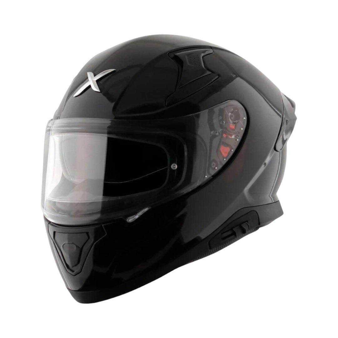 Motodrift Axor Apex solid black full-face motorcycle helmet with clear visor and aerodynamic design