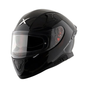 Motodrift Axor Apex solid black full-face motorcycle helmet with clear visor and aerodynamic design