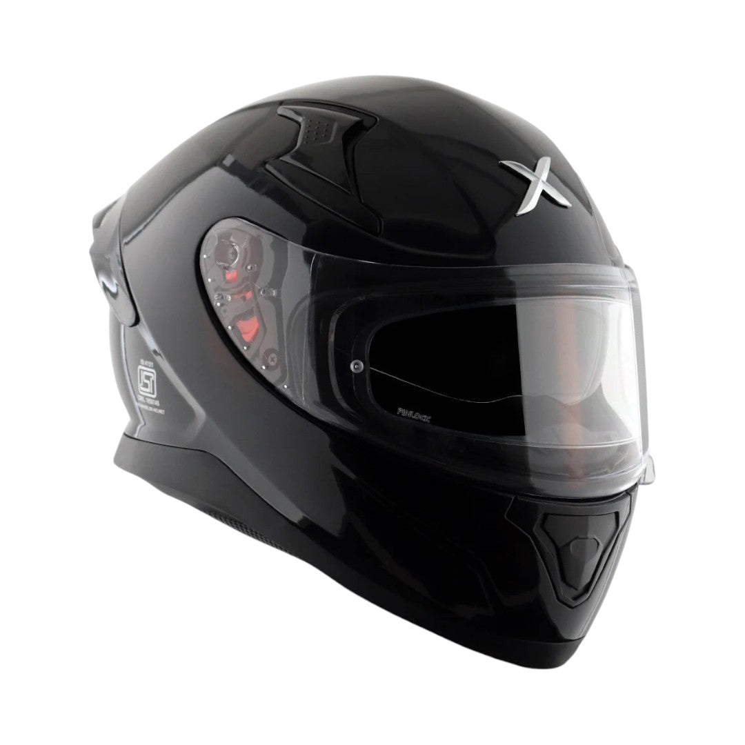 Motodrift Axor Apex solid black full-face motorcycle helmet with clear visor and aerodynamic design