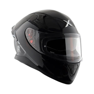 Motodrift Axor Apex solid black full-face motorcycle helmet with clear visor and aerodynamic design