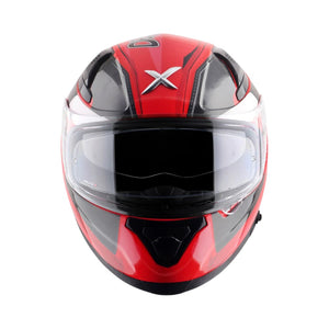 Motodrift Axor Apex Marvel Deadpool full-face motorcycle helmet in red and black with a clear visor