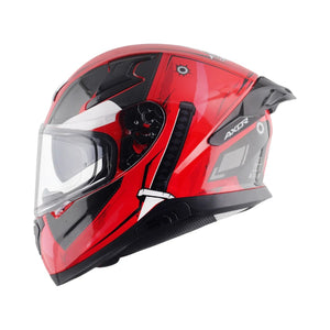 Motodrift Axor Apex Marvel Deadpool full-face motorcycle helmet in red and black with integrated spoiler
