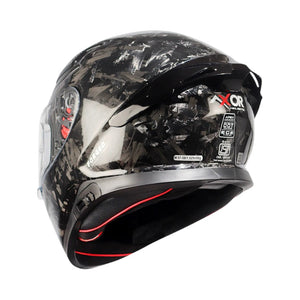 Motodrift Axor Apex forged carbon fiber motorcycle helmet with integrated spoiler and rear safety certification labels