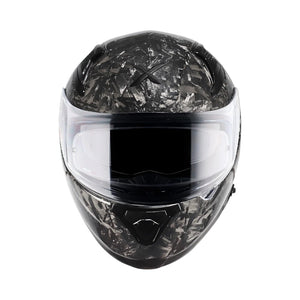 Motodrift Axor Apex forged carbon fiber motorcycle helmet with a clear visor, front view on a white background.