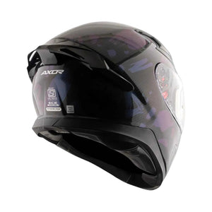 Motodrift Axor Apex Gloss Carbon motorcycle helmet viewed from the rear, showing carbon fiber texture and certification
