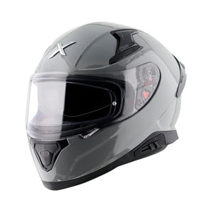 Motodrift Axor Apex solid grey full-face motorcycle helmet with clear visor and internal sun shield