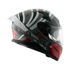 Motodrift Axor Apex Hex-2 full-face motorcycle helmet in black, white, and red with futuristic angular graphic design