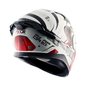 Motodrift Axor Apex Hex-2 full-face motorcycle helmet in white with black and red futuristic angular graphic design