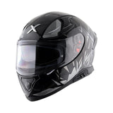 Motodrift Axor Apex Hunter full-face motorcycle helmet in black with futuristic angular prism graphic design