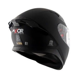 Motodrift Axor Apex solid matte black full-face motorcycle helmet with rear spoiler and clear visor