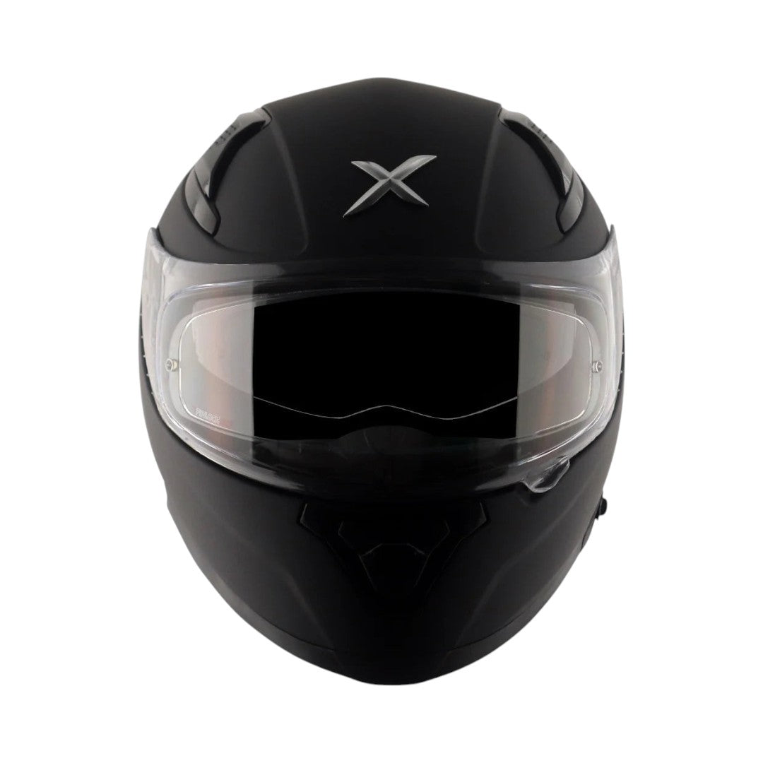 Motodrift Axor Apex solid matte black full-face motorcycle helmet with clear visor and internal sun shield
