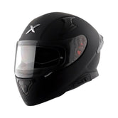 Motodrift Axor Apex solid matte black full-face motorcycle helmet with clear visor and aerodynamic design