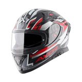 Motodrift Axor Apex Streak full-face motorcycle helmet in black, white, and red with futuristic angular graphics.