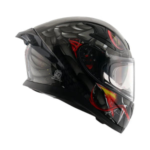 Motodrift Axor Apex Venomous sport-touring helmet in black with red and yellow graphic details and rear spoiler.