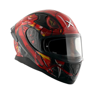 Motodrift Axor Apex Venomous full-face motorcycle helmet in red and black with aggressive graphic design